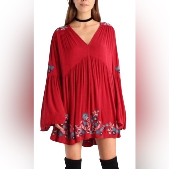 Free People Te Amo‎ Embroidered Dress bell sleeve sz Small - Picture 5 of 11